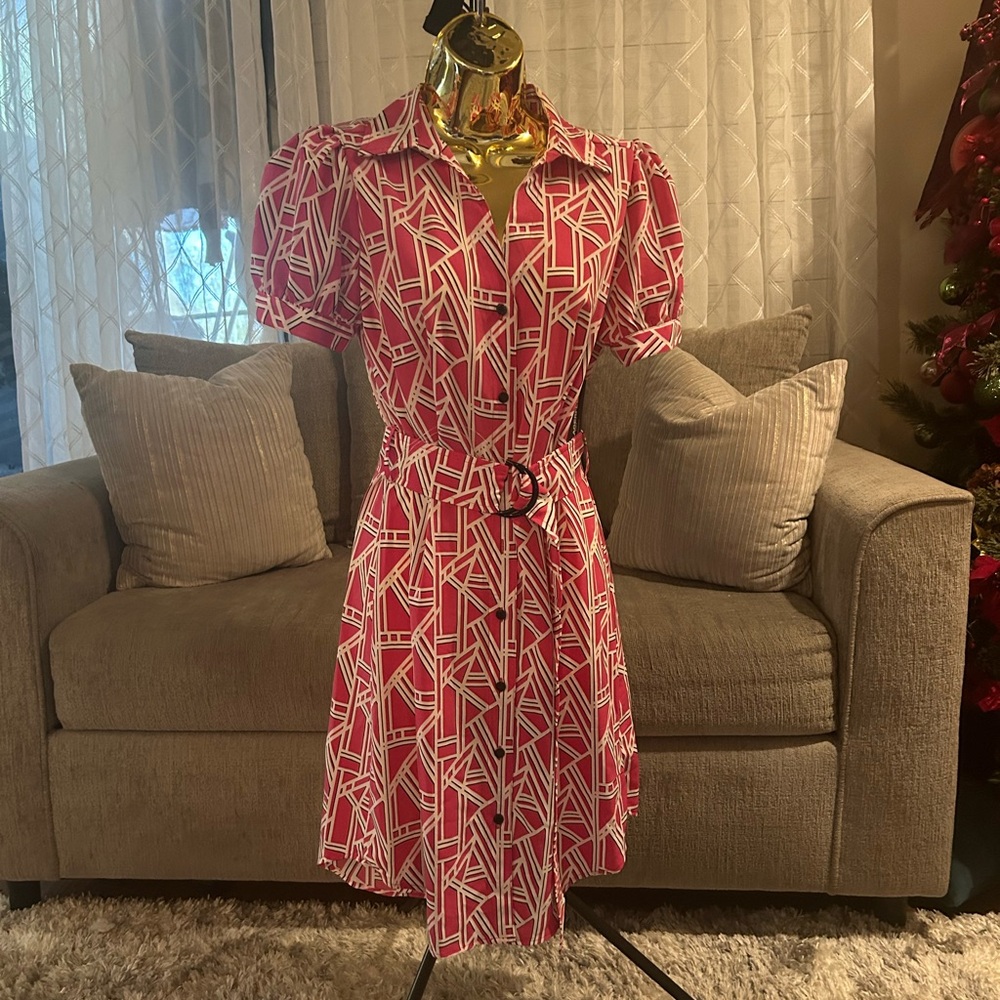 Red Geometric Print Dress